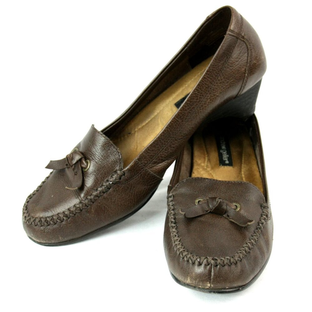 Andrew Geller Violet Leather Loafers Oxfords Heels Shoes Slip Ons Comfort 7.5